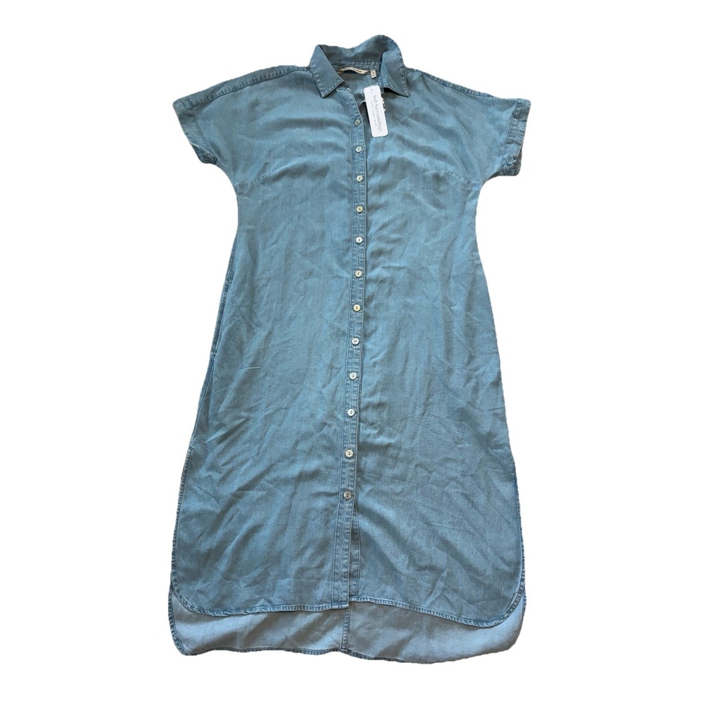 Soft Surroundings Je Veux Midi ShirtDress Button Down Medium Petite Denim Blue